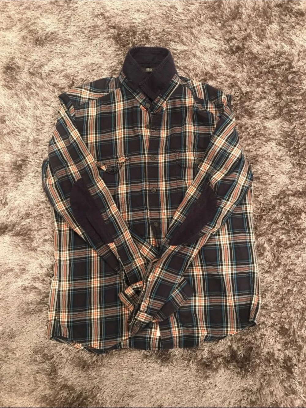 H&M Men's Navy, Tan and Cream Plaid Button-Down Shirt